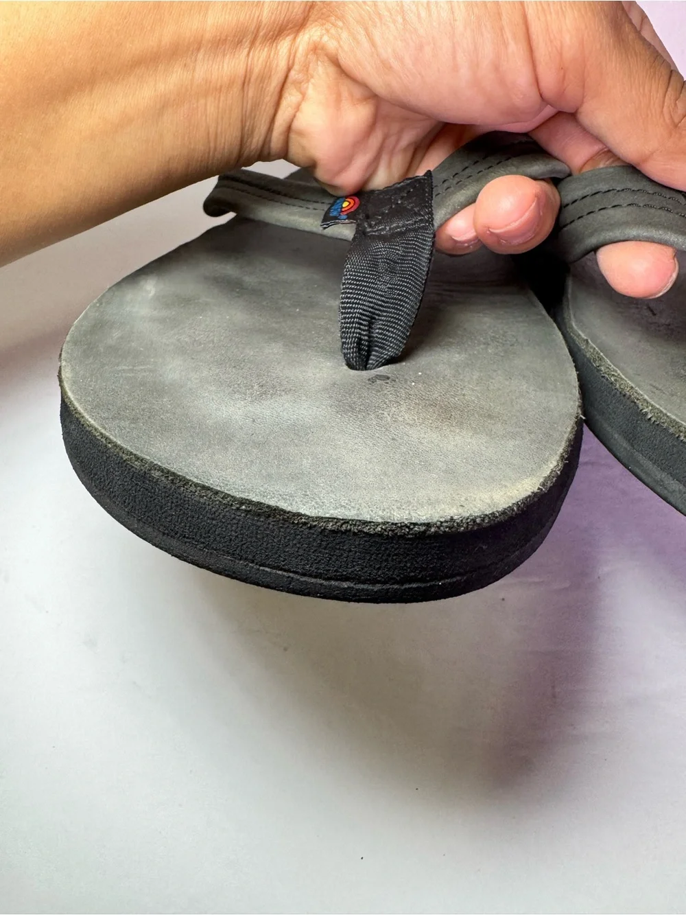 Men’s Rainbow Sandals Double Layer Leather Flip Flops Size XL